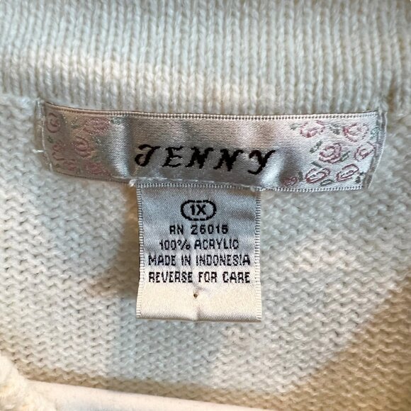 Jenny Cardigan Sweater Cable Knit Pointelle Button Front Cottagecore Cream 1X - Picture 10 of 11